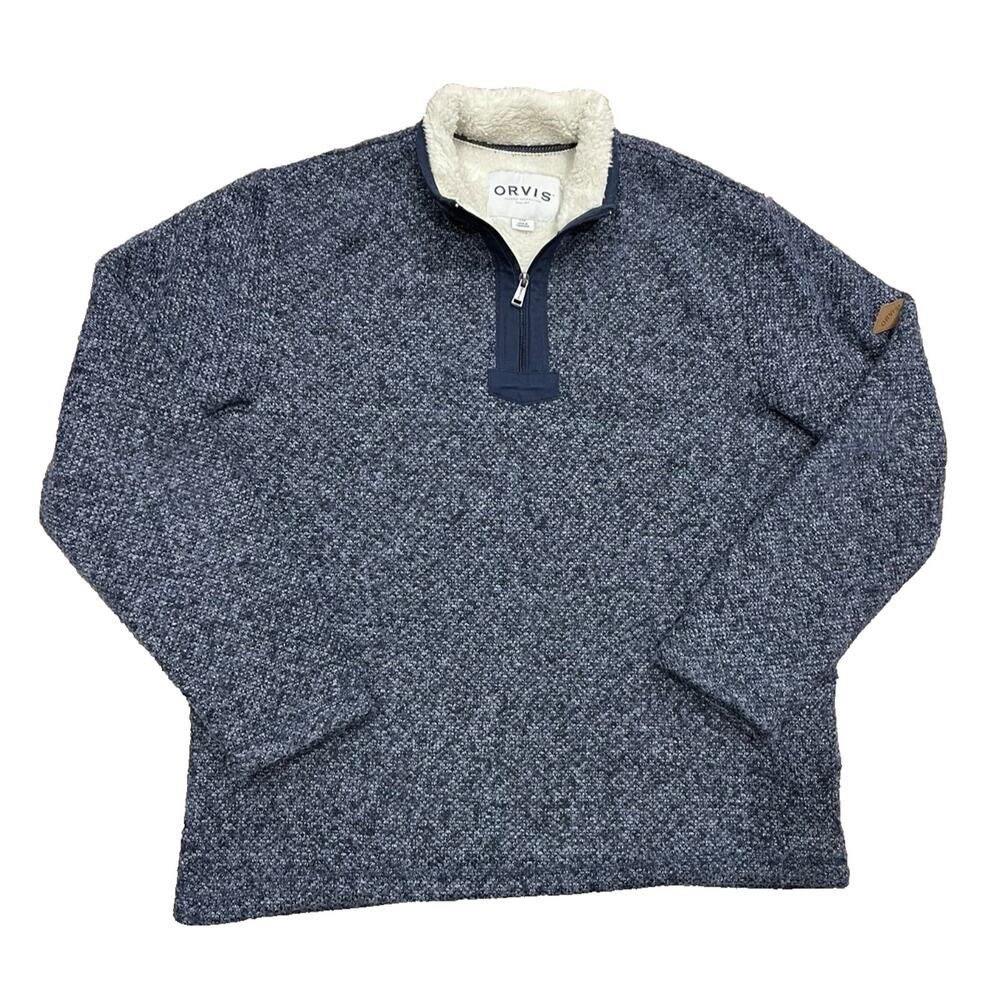 Orvis Brighton Quarter 1/4 Zip Sherpa Lined Sweater Pullover Blue Men’s Large